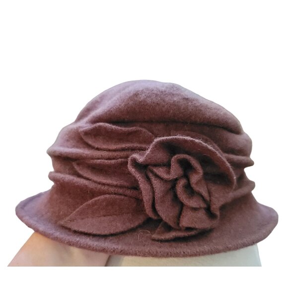 Women's Wool Cloche Hat With Floral Design Brown Vintage-Style Uban CoCo  jj3582 - Picture 2 of 6